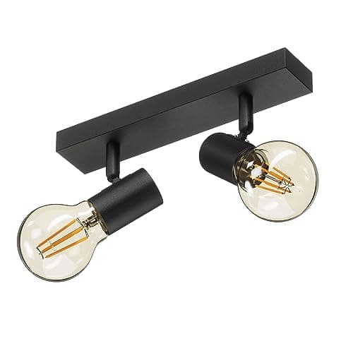 Klighten Spot Plafond E27, Vintage Plafonnier 2 Spots Noir Orientable, Luminaire Plafonnier Industrielle, Éclairage de Plafond Interieur pour Cuisine, Chambre, Salon, 26cm, Ampoule non Incluse