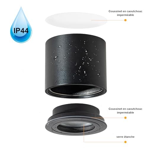 Gleonlux Spot en Saillie IP44, Plafonnier Salle de bain, Spot LED en Saillie Plafond 230V Imperméable, Ø80x65mm aluminium Rond Noir downlight pour Modules LED, Lot de 4