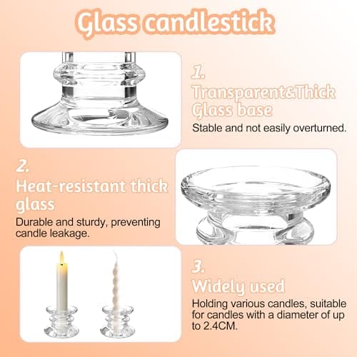 Lot de 8 Bougeoir Verre pour Bougies Bâtons, Chandelier Bougeoir Transparents pour Centre de Table Mariage,Élégants Chandeliers pour Table décorations