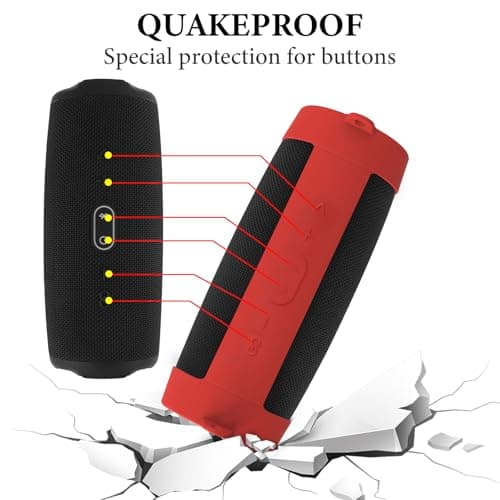 Geekria Coque de Protection en Silicone pour Haut-Parleur, Compatible avec JBL Charge 5, Charge 4, imperméable et Souple, pour Haut-parleurs Bluetooth de Rechange avec Crochet Porte-clés (Rouge)