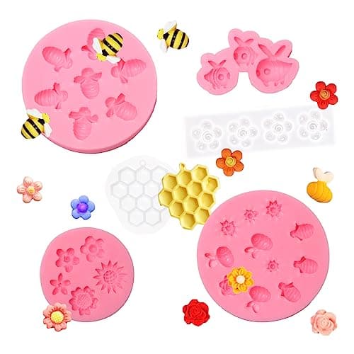 6 Pièces Moules en Silicone 3d Abeille et Fleur Moules à Fondants Rayon de Miel Moule à Chocolat de Bourdon Mini Moules en Silicone Fleurs pour Décoration de Gâteau,Cupcakes Cuisson Bonbons