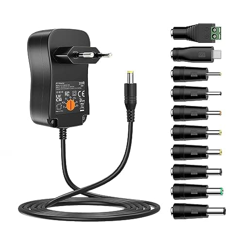 Zolt 36W Adaptateur Secteur Universel AC à DC 3V 4.5V 5V 6V 7.5V 9V 12V 3A Transformateur d'alimentation à Découpage avec 10 Connecteurs DC pour électroniques, 3000mA Max.