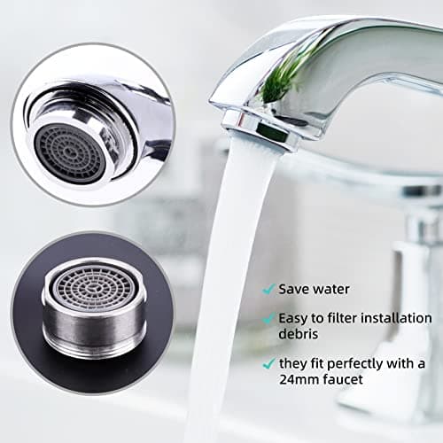 Vinabo 15pcs Mousseur Robinet, Acier Inoxydable Aérateur de robinet M24 avec filtre en ABS, Economiseur d'Eau Embout Brise Jet Robinet Cuisine et Salle de Bain Matériel+15 joints et 1 Clé Argent