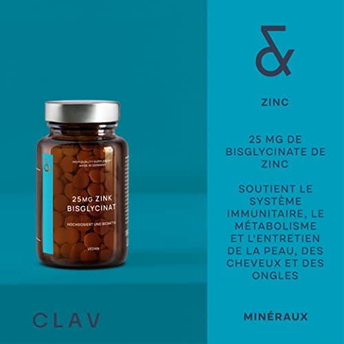 Zinc Bisglycinate 25mg - 180 Comprimés - Haute Dosé avec 25mg Zinc Végétal - Natural Zinc Complement Alimentaire - Soutient le Système Immunitaire et au Maintien d'une Peau Normale