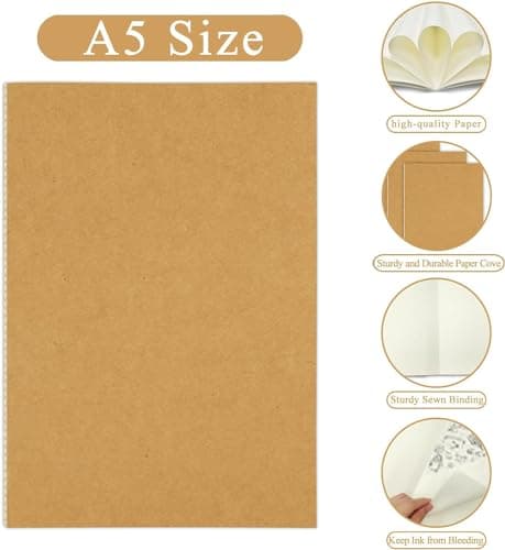 DWIYITTN Carnet de Notes A5, Lot de 24 Cahiers A5 Kraft, 60 Pages/30 Feuilles Bloc-Notes Blanc Carnet de Voyage pour Bureau Agenda L'école L'écriture, Brun