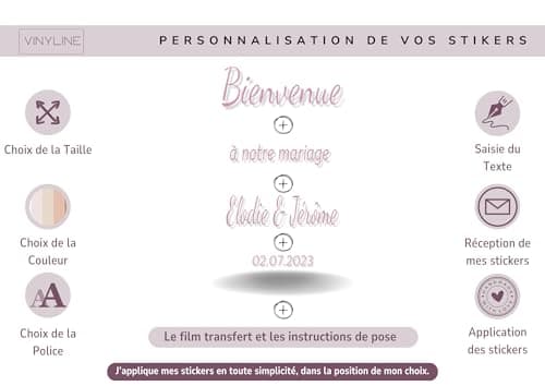 Stickers Personnalisés pour Panneau Mariage, Baptême, anniversaire... - Panneau Bienvenue - Décoration de mariage et évènements - Accueillez vos Invités avec Style ! Fabrication Artisanale Française
