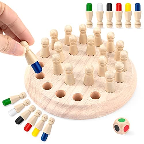 Échecs de Mémoire Jouets Montessori Enfant, Jeu d'échecs de Mémoire en Bois, Couleur Jeux de Mémoire Éducatifs Jeu de Societe Cadeaux pour Garcon Fille et Personnes âgées