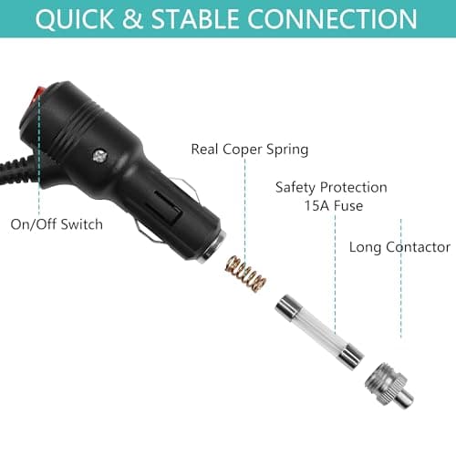 GELRHONR Adaptateur SAE vers allume-cigare avec interrupteur, prise allume-cigare de voiture 12 V vers SAE 2 broches Quick Release - Câble de charge avec fusible 15 A pour voitures, motos, RV-6,5
