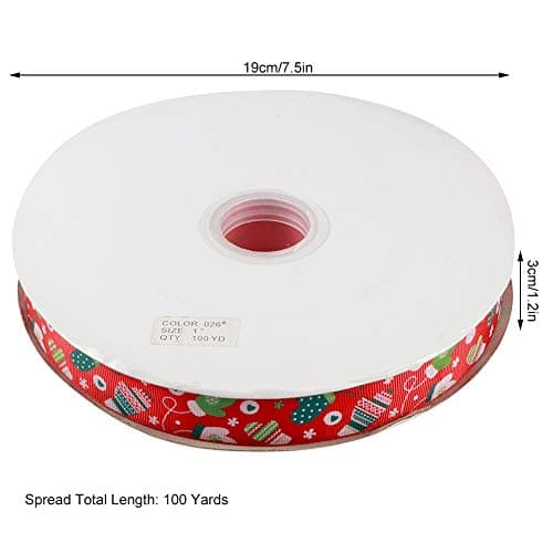 Jerliflyer Rouleau de Rubans de Noël de 100 mètres, Ruban de Noël Blanc, Rouge et Vert pour l'emballage de Cadeaux, Ruban de Vacances en Soie Polyester pour Accessoires de Cheveux, (100 Yards/Roll)