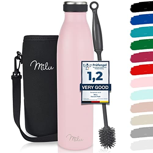 Milu Gourde en acier inoxydable 350 ml 500 ml, 750 ml, 1000 ml, 1,5 l – Bouteille isotherme, bouteille d'eau isolée, double paroi anti-fuite, convient aux acides carboniques (Rose, 750ml)