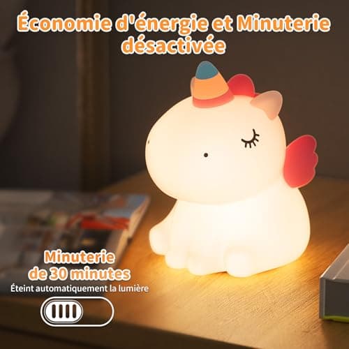 YISSVIC Veilleuse Bébé Enfant Rechargeable 7 Couleurs LED 3 Niveau Luminosité Veilleuse Licorne Filles Tactile Silicone Cadeau Nouveau-Né
