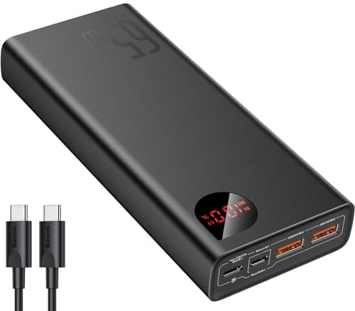 Baseus Batterie Externe 65W, Power Bank 20000mAh, Batterie pour Ordinateur Portable PD QC 4+, Entrée et Sortie USB-C, pour MacBook, Dell, HP, Notebook, iPhone, Galaxy, Steam Deck