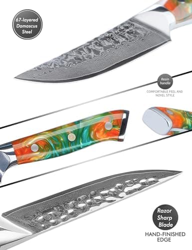 SANMUZUO Ensemble de couteaux à steak de 4 pièces, couteau à steak de cuisine ultra-tranchant non dentelé de 13 cm - Acier de Damas et manche en résine - Série Yao