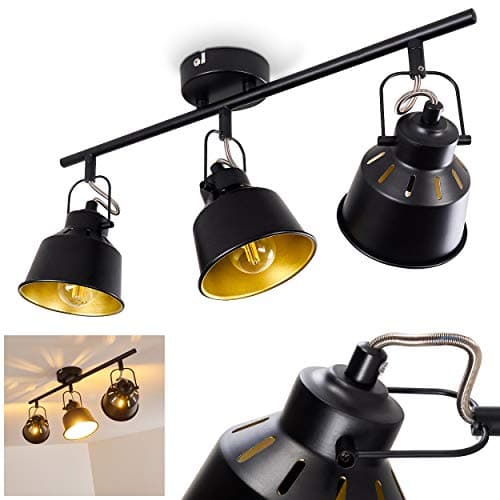 Plafonnier Safari en métal noir et or, 3 spots de plafond pivotants pour ampoules E14, ampoule(s) non incluse(s)