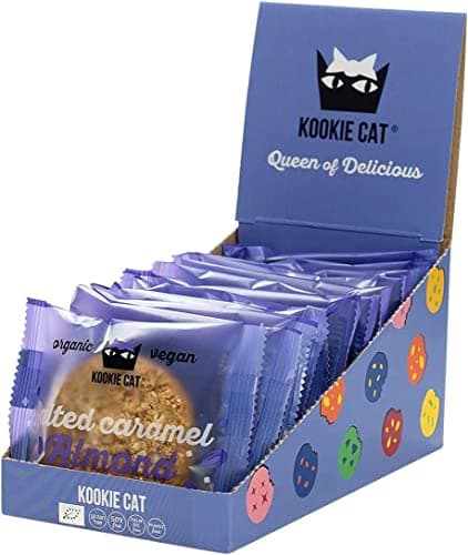 Kookie Cat Caramel Salé Amande-Biscuits Végétaliens Emballés Individuellement, Sans Gluten, Sans Soja, Biologique, Amande & Avoine-12 X 50g Multipack