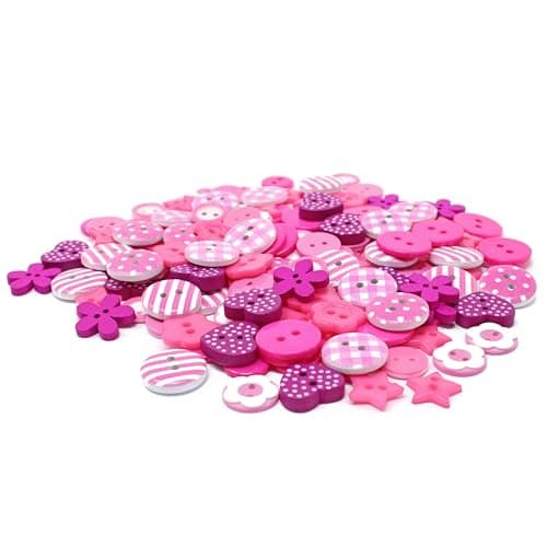 Lot de 150 boutons en bois, acrylique et résine Rose vif – Parfait pour de superbes décorations de création de cartes – Fournitures de bricolage