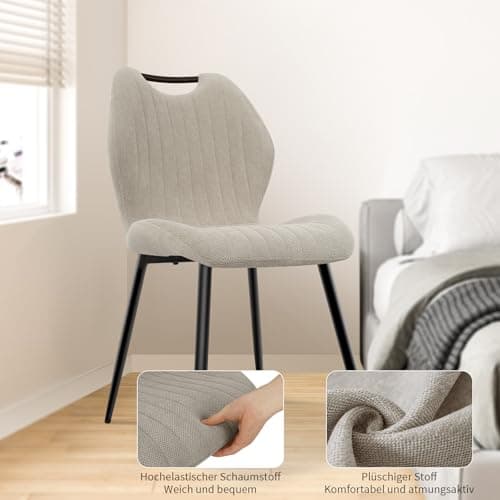 LEWE Chaises de Salle à Manger Lot de 4, Chaises de Cuisine Chaise de Salon Chaise Rembourrée avec Pieds en Métal, Chaise de Maquillage avec Dossier en Tissu, Chaises Pour Salle à Manger Salon Cuisine