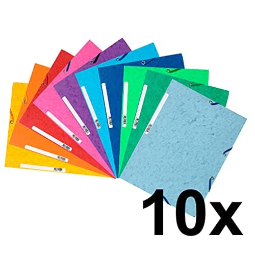 Exacompta - Réf. 55510E - Paquet de 10 chemises à élastiques - pochettes 3 rabats - en carte lustrée 400 g/m2 - dimensions 24 x 32 cm pour documents au format A4 - 10 couleurs assorties