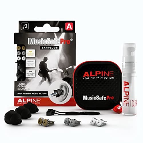 Alpine MusicSafe Pro Bouchons d'oreilles : protections auditives pour musiciens - Haute fidélité du son - 3 jeux de Ffltres interchangeables - Hypoallergénique et réutilisables – Embouts noirs