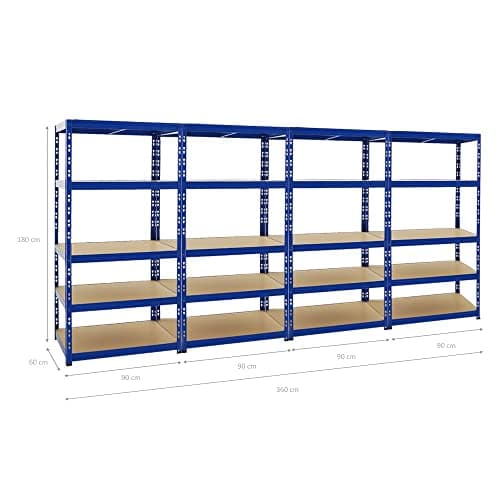PROREGAL Mega Deal 4X Étagère Charge Lourde Tiger | HxLxP 180x90x60cm | 265kg par Niveau | Bleu | Étagère Robuste de Garage, Atelier, Cave, sous-Sol, Stockage, Rangement, rayonnage