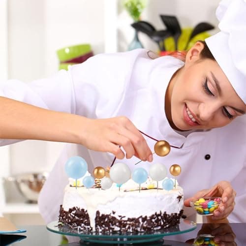 ZOOMPIL 108pcs Balle Gâteau Topper, Mini Topper de Gâteau de Ballon, Balle Gâteau Topper Bleu Blanc Doré, pour Décoration de Gâteau Dessert, Mariage Décoration