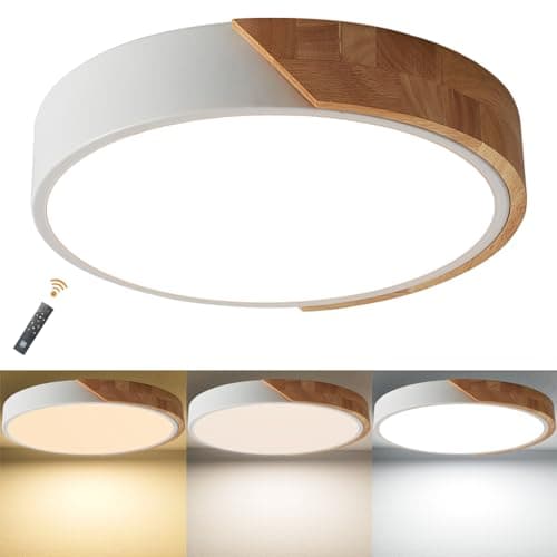 LuFun Plafonnier LED, Plafonnier Salon 24W Dimmable, Plafonniers Modernes Rond en Bois, Luminaire Plafonnier pour Salon Cuisine Chambre Salle à manger Couloir Balcon, Ø30cm*5cm, Blanc