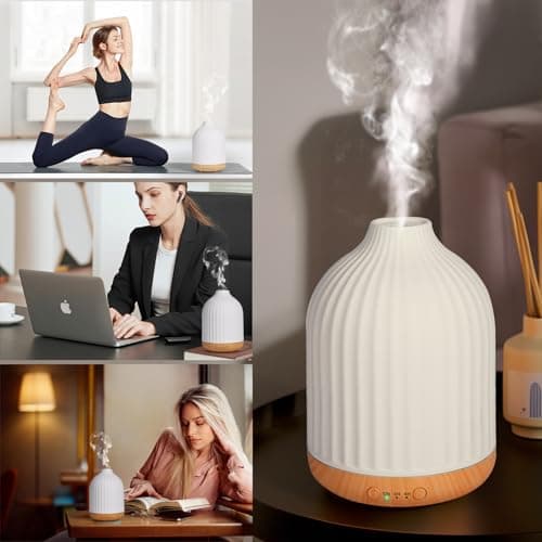 Vankarr Diffuseur Huiles Essentielles en Céramique 250ML, Diffuseur de Parfum Electrique Humidificateur Ultrasonique Diffuseur Aromathérapie pour la Maison, Yoga (Blanc 250 ML)