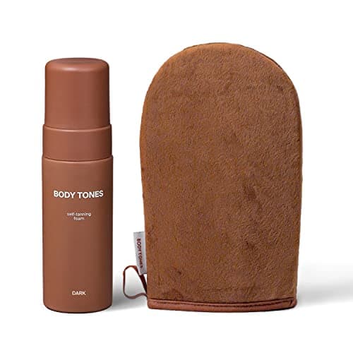 Body Tones mousse autobronzante, autobronzant pour peaux foncées hydratant et anti-âge, mousse autobronzante bronzage naturel sans exposition au soleil (155 + Gant, Peau foncée)