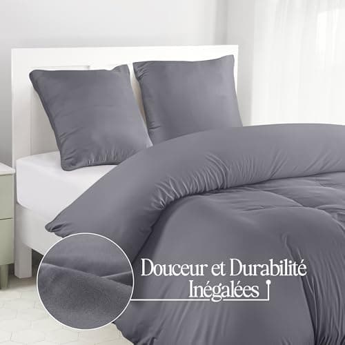 Utopia Bedding Housse de Couette 220x240 cm avec 2 Taies d'oreiller 65x65 cm (Gris) - Parure de lit 220 x 240 cm - Ensembles de Housses de Couette en Microfibre brossée Douce