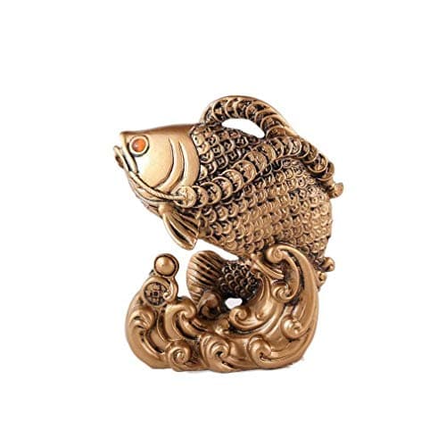 lachineuse - Figurine Poisson Arowana - Statuette Feng Shui - Symbole de Chance et de Richesse - pour Bureau, Maison - Décoration Asiatique Intérieur - 13 x 11 x 5 cm - Carpe Zen - Coloris Doré