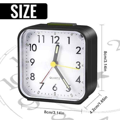 pofgwjz Réveil de voyage de style simple, réveil analogique sans tic-tac, réveil analogique avec lumineux, réveil analogique muet, alimenté par piles, style simple, convient pour la chambre à coucher
