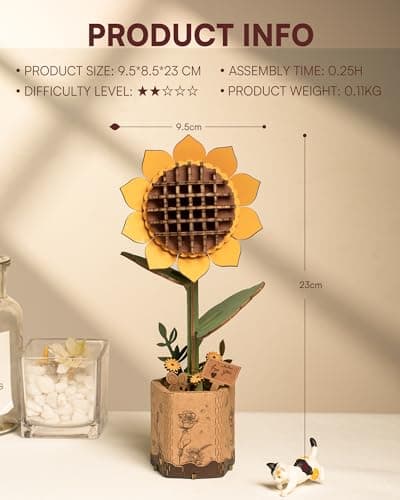 ROBOTIME Fleurs Artificielles Deco, Puzzle 3D Bois, Maquette en Bois a Construire, Construction Adulte, Cadeaux Anniversaire Femmes pour la Saint-Valentin & Décoration d'intérieur, TW011