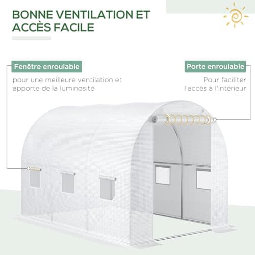 Outsunny Bâche de Rechange Serre Tunnel 6 m2, bâche dim. 3L x 2l x 2H m PE Anti-UV imperméable 6 fenêtres + Porte Enroulable zippée Blanc