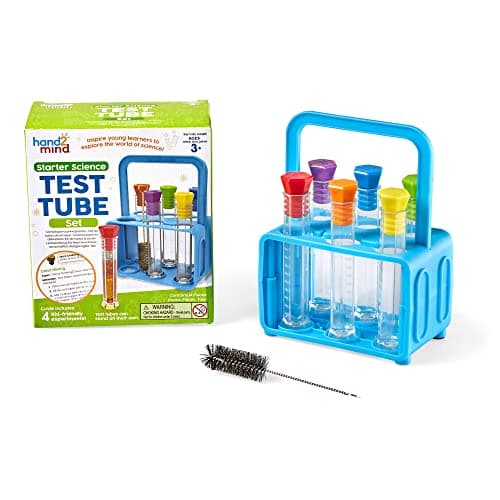 Learning Resources Kit de tubes à essai scientifiques pour débutants (6 tubes), tubes à essai à fond plat, support de tubes à essai, fournitures scientifiques, kits scientifiques pour enfants