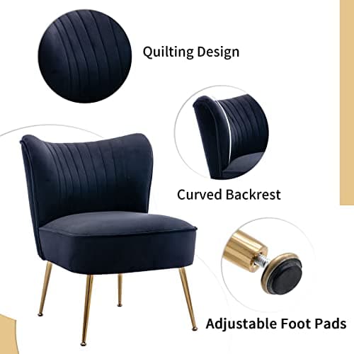 Wahson Fauteuils en Velours Fauteuil de Salon Confortable, Fauteuil Scandinave avec Pied Doré et Siège Épais, Chaise Salon Rembourrée pour Salon et Chambre, Noir