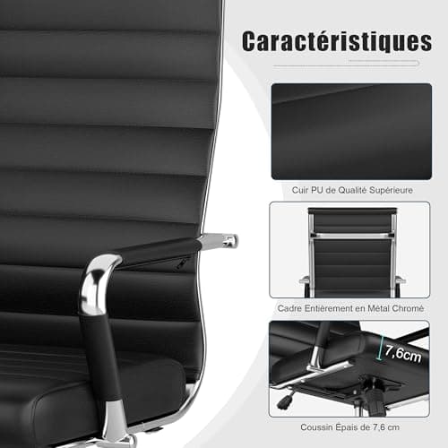 UEV Chaise de Bureau Ergonomique Kolumbus Cuir PU, Moderne avec roulettes et Accoudoirs, Hauteur Réglable, Pivotant Universel, Capacité de Poids jusqu'à 150kg, Noir