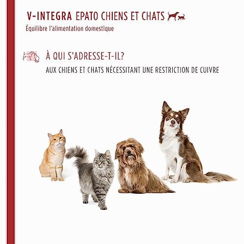 V-INTEGRA Epato Chiens et Chats - Supplément Complet de vitamines et minéraux pour la Ration ménagère des Chiens et Chats nécessitant Une Restriction en cuivre - 200g - Produit en Italie