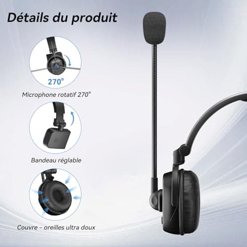 Came-TV Confezione da 9 cuffie interfoniche wireless Waero, sistema di comunicazione interfonico full-duplex, distanza fino a 1200 piedi, con microfono ENR con cancellazione del rumore e funzione mute