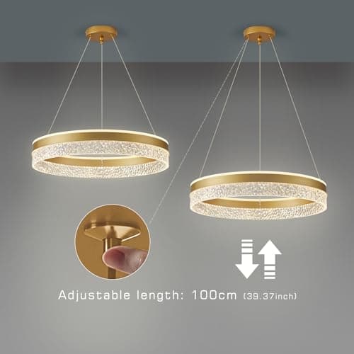KSIBNW Suspension Luminaire Lustre Salon Dimmables, 36W Moderne LED Lustre Chambre Ajustable Rond Ø50cm Or Lampe à Suspension Anneaux Lustre Suspension en Métal Acrylique, 3000K/4000K/6000K
