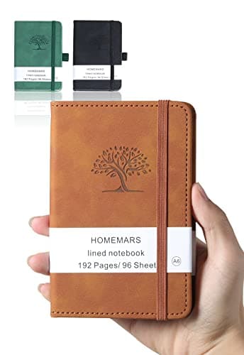 HOMEMARS Carnet de Notes, Petit Carnet, Petit Cahier, 3 Paquet, Cahier de Note, Carnet de Voyage, 14.4 cm x 9.6cm, Marron, Vert, Noir, 192 Pages Chacune, Motif d'arbre en Relief, Cuir végétalien