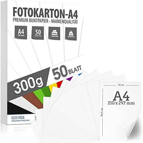 Cartone artigianale 300g / m2 - 50 Feuilles CARTA PREMIUM bianco puro - DIN A4-21 x 29,7 cm - carta per stampante bianca non stampata per fotografia, presentazioni, artigianato, scrapbooking