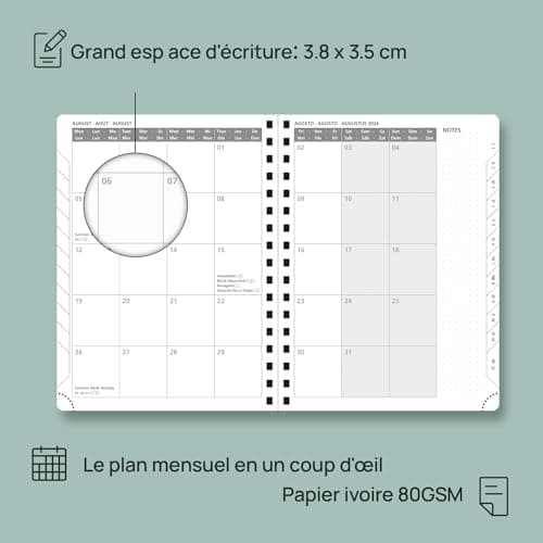 POPRUN Agenda 2025 Semainier D'août 2024 à déc 2025 Scolaire - Couverture Souple à Spirale, Onglets Mensuels, Papier 80 g/m2, Boucle de Stylo Autocollante - Format 22 x 16,5 cm, Bordeaux