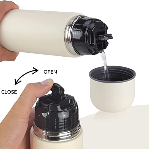 Milu Bouteille isotherme en acier inoxydable - 1L, 750ml, 500ml - Thermo Double Paroi, Sans BPA, Transport Café, Thé, Eau (Buttercream, 1000 ml)