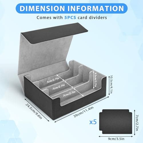 HIMOMO Boîte à Cartes Pour MTG, avec 8 Séparateurs de Cartes pour Plus de 1800 Cartes, Boîte à Rabat Magnétique Avec Cuir Pu (Gris)