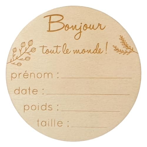 Carte en Bois à Compléter "Bienvenue" et "Bonjour" pour Bébé - Plaque de Naissance Personnalisée avec Prénom, Poids, Taille et Date - Idée Cadeau Souvenir Unique Personnalisable pour Nouveau-né