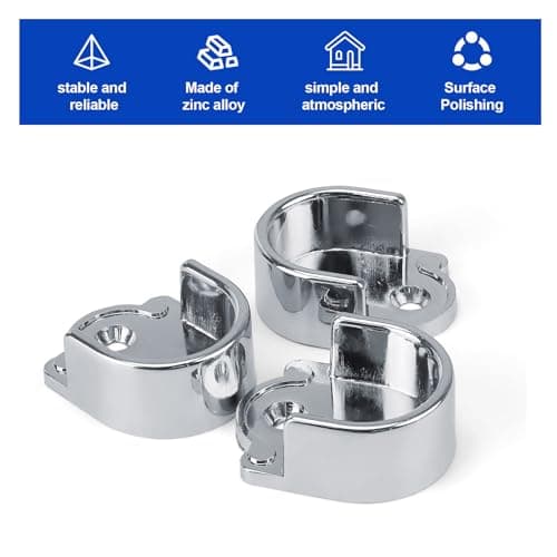 KLEHOPE Support Tringle 25mm, 6 Pièces Fixation pour Penderie en Forme de U, Alliage de Zinc Tube de Penderie Ronde, pour Salle de Bain Armoire Chambre à Coucher Cuisine