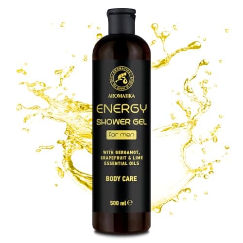 Gel Douche Homme Énergie 500ml - Gel à l'Huile Essentielle de Bergamote - Huile Essentielle de Pamplemousse - Huile Essentielle de Citron Vert - Soin de la Peau - Nettoyant et Soin - Parfum Frais