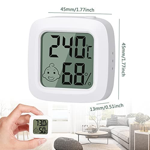 Vinabo 2 pièces Petit Thermomètre Hygromètre Intérieur Digital à Haute Précision, Indicateur Niveau de Confort pour Bureau,Chambre de bébé Vestiaire