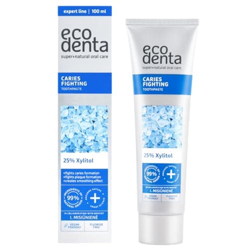 Ecodenta Dentifrice Sans Fluor Contre les Caries Dentifrice 100 ml I Au Xylitol Feuilles de Coriandre Huiles Essentielles de Tilleul