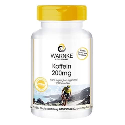 Caféine Comprimés 200mg - Haute Dose - Vegan - 250 Pièces | Warnke Vitalstoffe - Qualité des pharmacies allemandes